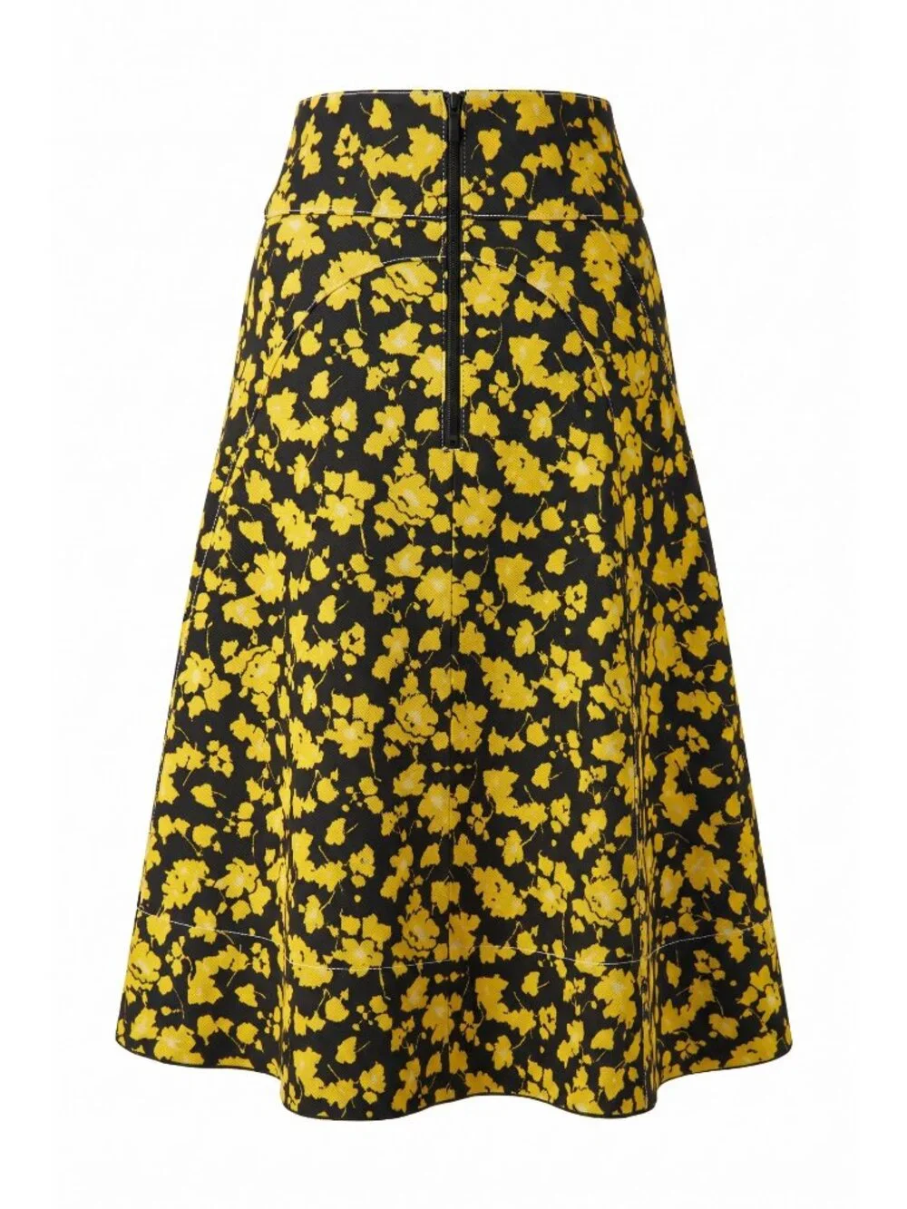 Derek Lam Women Size 0 Black Yellow Floral A-Line Midi Skirt Luxury Designer EUC